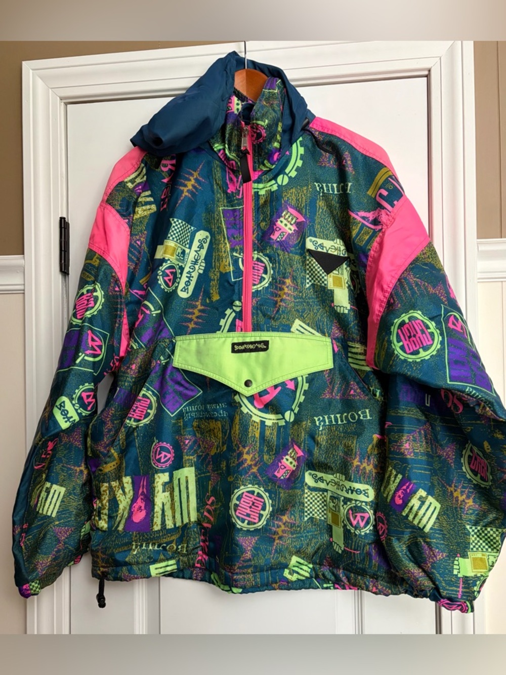 90s Boardheads Pullover Neon Graphic Streetwear Snowboard Vintage Canada Sz M